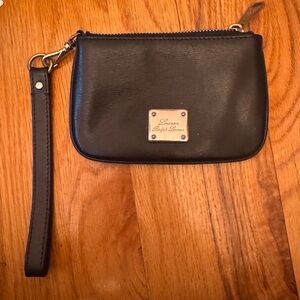 Ralph Lauren Black Leather Wristlet with Logo Plate